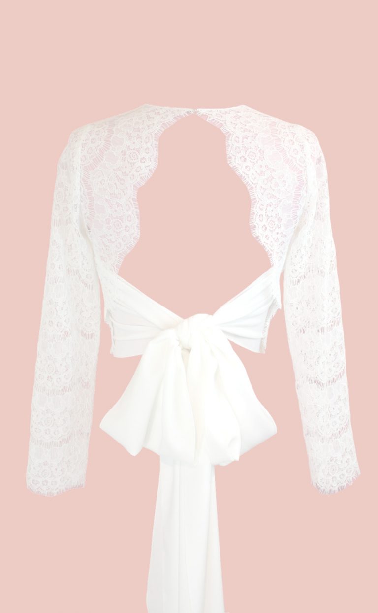 Spitzentop mit langem Ärmel und Schleife