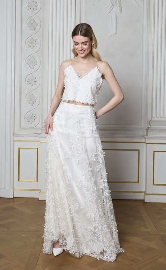 kisui Berlin Zwei-Teiler aus Spitze Bridal Seperates with lace modern bridal look Bridal Top Bridal Skirt Brautrock Brauttop Made in Germany